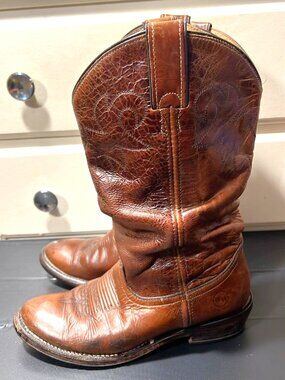 HH Brown Leather Cowboy Boots • Size 6.5M • Made in Mexico